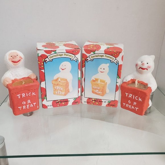 2) Hermitage Pottery 1995 Ceramic Ghost Mummy Candle Limited Edition vintage - Picture 1 of 12